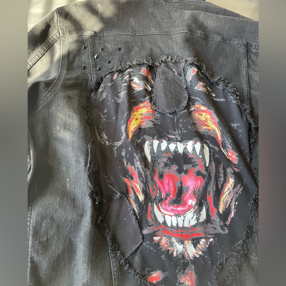 Custom Denim Jacket Givenchy Inspired Spikes Fray… - image 6